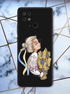 Матовий чорний чохол на Xiaomi Redmi 10C патріотичний дизайн Українка з колосками принт 173