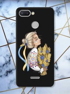 Матовий чорний чохол на Xiaomi Redmi 6 патріотичний дизайн Українка з колосками принт 173