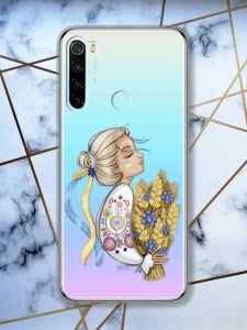 Прозорий чохол на Xiaomi Redmi Note 8  патріотичний дизайн Українка з колосками принт 173