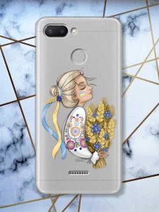 Прозорий чохол на Xiaomi Redmi 6  патріотичний дизайн Українка з колосками принт 173