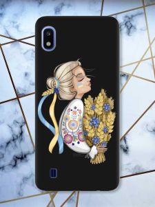 Матовий чорний чохол на Samsung Galaxy A10 (2019) A105 патріотичний дизайн Українка з колосками принт 173