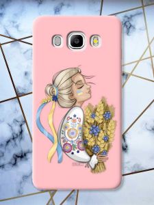 Матовий рожевий чохол на Samsung Galaxy J5(2016) J510 патріотичний дизайн Українка з колосками принт 173
