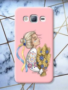 Матовий рожевий чохол на Samsung Galaxy J3 / J310 патріотичний дизайн Українка з колосками принт 173