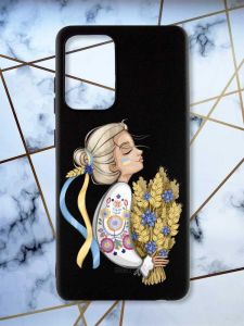 Матовий чорний чохол на Samsung Galaxy A52 патріотичний дизайн Українка з колосками принт 173