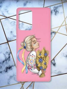 Матовий рожевий чохол на Samsung Galaxy A52 патріотичний дизайн Українка з колосками принт 173