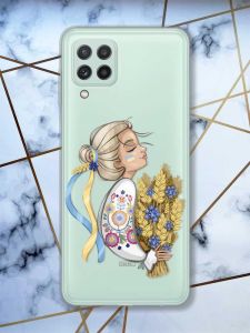Прозорий чохол на Samsung Galaxy A22 4G / M22 / M32  Українка з колосками (патріотичний принт 173)