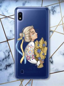 Прозорий чохол на Samsung Galaxy A10 (2019) A105 патріотичний дизайн Українка з колосками принт 173