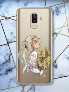 Прозорий чохол для Samsung Galaxy J8 (2018)  патріотичний дизайн Українка з колосками принт 173
