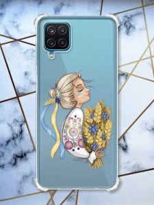 Чохол з потовщеними кутами на Samsung A12 4G патріотичний дизайн Українка з колосками принт 173