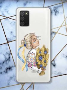 Прозорий чохол для Samsung Galaxy A02s  патріотичний дизайн Українка з колосками принт 173