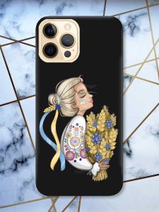 Матовий чорний чохол на Apple iPhone 12 Pro Max патріотичний дизайн Українка з колосками принт 173
