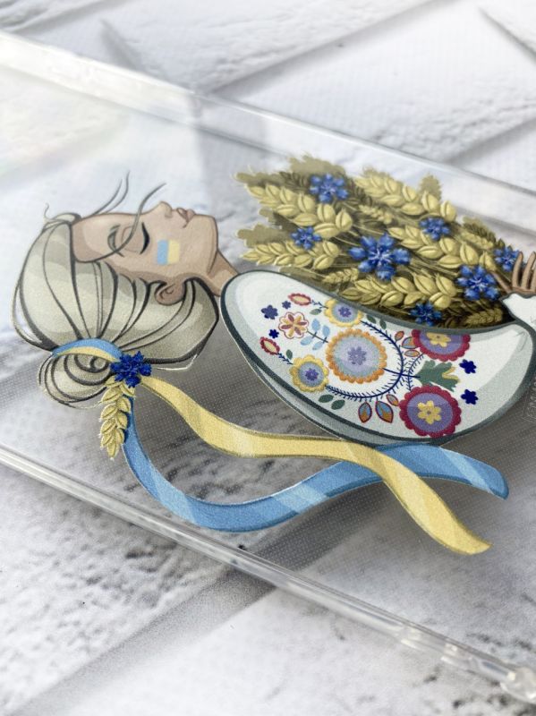 Прозорий чохол на iPhone 12 Pro Max патріотичний дизайн Українка з колосками принт 173