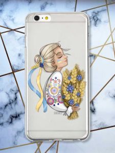 Прозорий чохол на iPhone 6+/6 Plus патріотичний дизайн Українка з колосками принт 173