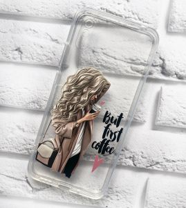 Прозорий чохол на Xiaomi Redmi 9A Дівчина з кавою принт 114