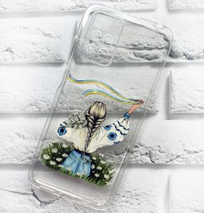 Прозорий чохол на Xiaomi Redmi 10 патріотичний дизайн Дівчина зі стрічкою принт 17