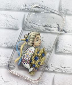 Патріотичний чохол із потовщеними кутами на Apple iPhone 13 Pro Max Українка з колосками принт 173