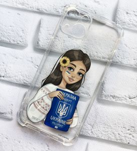 Патріотичний чохол із потовщеними кутами на iPhone 14 Українка з паспортом принт 12