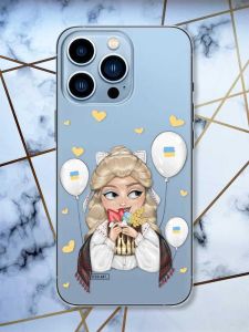 Прозорий чохол на iPhone 13 Pro Max патріотичний дизайн Українка з солодощами (принт 175)