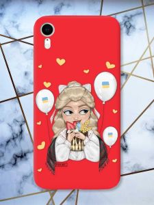 Матовий червоний чохол на Apple iPhone XR патріотичний дизайн Українка з солодощами (принт 175)