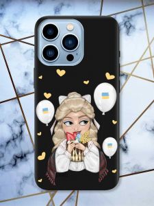 Матовий чорний чохол на Apple iPhone 13 Pro Max патріотичний дизайн Українка з солодощами (принт 175)