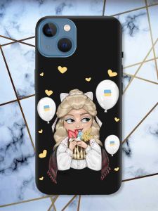 Матовий чорний чохол на Apple iPhone 13 патріотичний дизайн Українка з солодощами (принт 175)