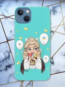 Матовий бірюзовий чохол на Apple iPhone 13 патріотичний дизайн Українка з солодощами (принт 175)