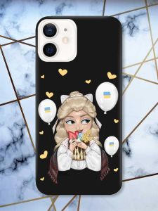 Матовий чорний чохол на iPhone 12 / 12 Pro (6.1) патріотичний дизайн Українка з солодощами (принт 175)