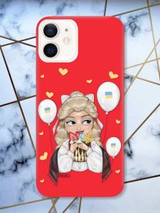 Матовий червоний чохол на iPhone 12 / 12 Pro (6.1) патріотичний дизайн Українка з солодощами (принт 175)
