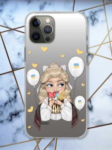 Прозорий чохол на iPhone 12 Pro Max патріотичний дизайн Українка з солодощами (принт 175)