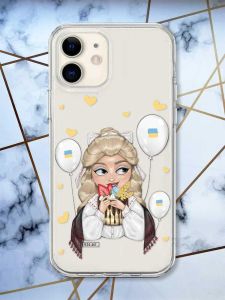 Прозорий чохол на iPhone 12 mini патріотичний дизайн Українка з солодощами (принт 175)