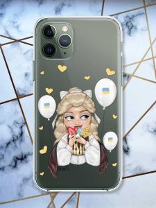 Прозорий чохол на iPhone 12 / 12 Pro патріотичний дизайн Українка з солодощами (принт 175)