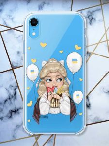Прозорий чохол на iPhone XR патріотичний дизайн Українка з солодощами (принт 175)