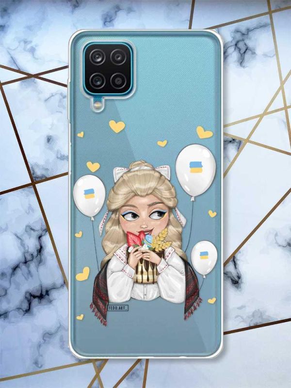 Прозорий чохол на Samsung A12 4G патріотичний дизайн Українка з солодощами (принт 175)