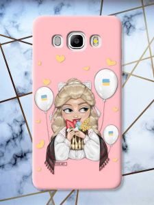 Матовий рожевий чохол на Samsung Galaxy J5(2016) J510 патріотичний дизайн Українка з солодощами (принт 175)