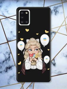 Матовий чорний чохол на Samsung Galaxy A31 патріотичний дизайн Українка з солодощами (принт 175)