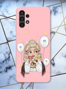 Матовий рожевий чохол на Samsung A13 4G патріотичний дизайн Українка з солодощами (принт 175)