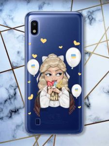 Прозорий чохол на Samsung Galaxy A10 (2019) A105 патріотичний дизайн Українка з солодощами (принт 175)