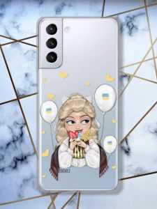 Прозорий чохол для Samsung Galaxy S21 (G991)  патріотичний дизайн Українка з солодощами (принт 175)