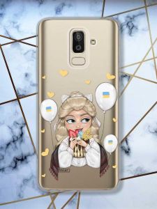 Прозорий чохол для Samsung Galaxy J8 (2018)  патріотичний дизайн Українка з солодощами (принт 175)