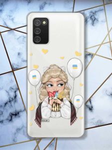 Прозорий чохол для Samsung Galaxy A02s  патріотичний дизайн Українка з солодощами (принт 175)