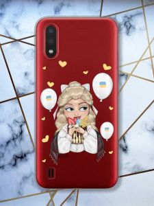 Прозорий чохол для Samsung Galaxy A01  патріотичний дизайн Українка з солодощами (принт 175)