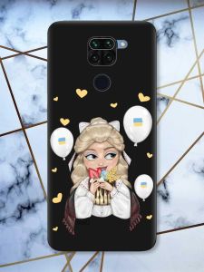 Матовий чорний чохол на Xiaomi Redmi Note 9 патріотичний дизайн Українка з солодощами (принт 175)