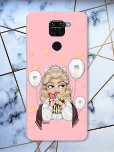 Матовий рожевий чохол на Xiaomi Redmi Note 9 патріотичний дизайн Українка з солодощами (принт 175)