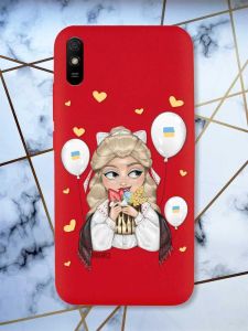Матовий червоний чохол на Xiaomi Redmi 9A патріотичний дизайн Українка з солодощами (принт 175)