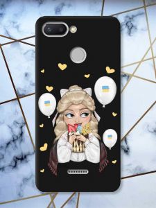 Матовий чорний чохол на Xiaomi Redmi 6 патріотичний дизайн Українка з солодощами (принт 175)