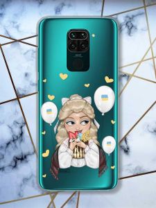 Прозорий чохол на Xiaomi Redmi Note 9 патріотичний дизайн Українка з солодощами (принт 175)