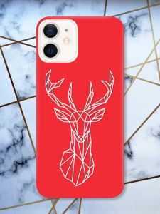 Матовий червоний чохол на Apple iPhone 12 / 12 Pro (6.1) Олень (принт 129)
