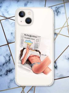 Прозорий чохол із захистом камери на iPhone 14 Plus Дівчина з газетою (принт 31)