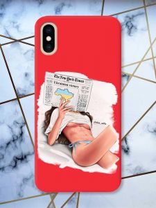 Матовий червоний чохол на iPhone XS MAX Дівчина з газетою (принт 31)