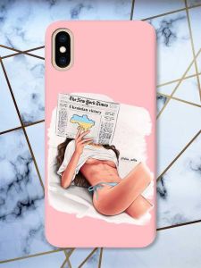 Матовий рожевий чохол на iPhone XS MAX Дівчина з газетою (принт 31)